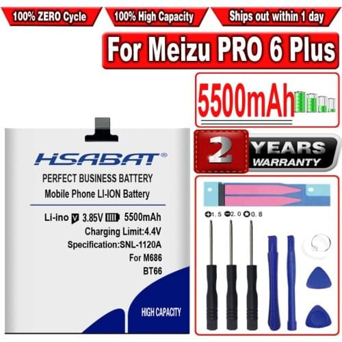 HSABAT 5400mAh BT66 Battery for Meizu PRO 6 Plus PRO6 M686 M686G M686Q Batteries