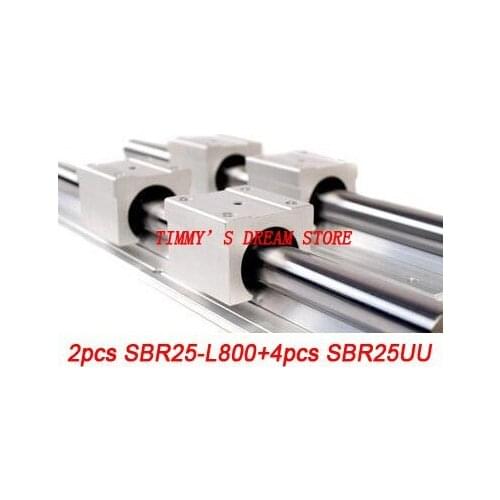 Free Shipping 2pcs SBR25-800mm Linear Bearing Rails + 4pcs SBR25UU Bearing Locks CNC X Y Z