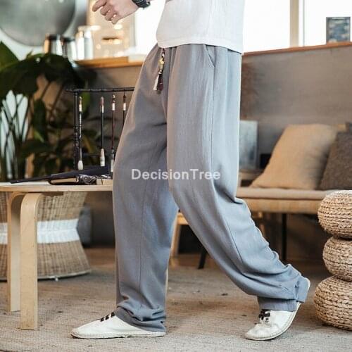 2021 cotton linen casual harem pants men joggers man trousers male chinese style kung fu tai wushu pants clothes sweatpants