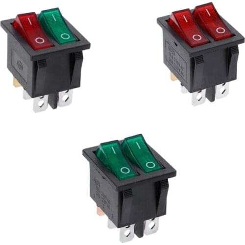 Dual Boat Rocker Switch 6 Pin On-Off With Green Red Light 20A 125V AC