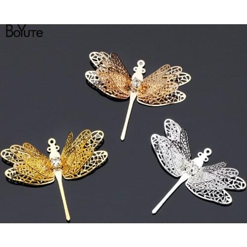 BoYuTe 10Pcs 36*29MM Filigree Dragonfly Pendant Silver Gold Etched Sheet Diy Pendant Charms for Necklace Jewelry Making