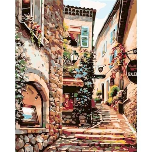 Gatyztory Ancient Town Frame Diy Painting By Numbers Landscape Canvas Colouring Handpainted Gift Wall Decor Kits