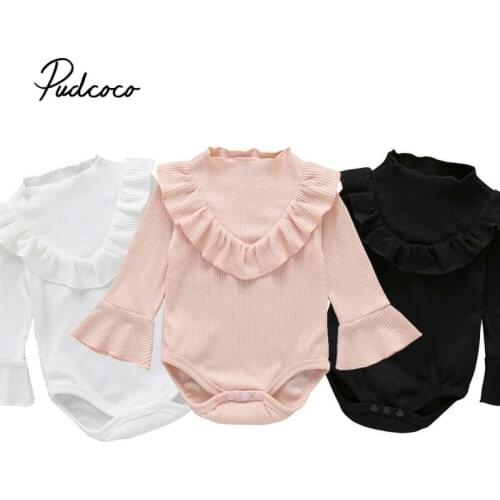 2019 Infant Newborn Baby Girls Boys Long Sleeves Ruffles Sunsuit White Pink Black Jumpsuit Bodysuit Playsuit Solid Casual Outfit