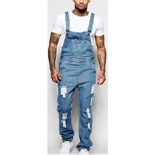 Bib Pants Overall Jean Fashion Men Jean Overalls Ripped Bib Jeans for Men Male Ripped Denim Jumpsuit
