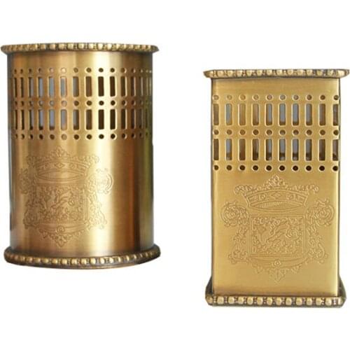 Handmade Brass Vintage Hollow Circle Square Pen Holder Makeup Eyebrow Brush Storage Container Decoration Collection Lucky Crafts