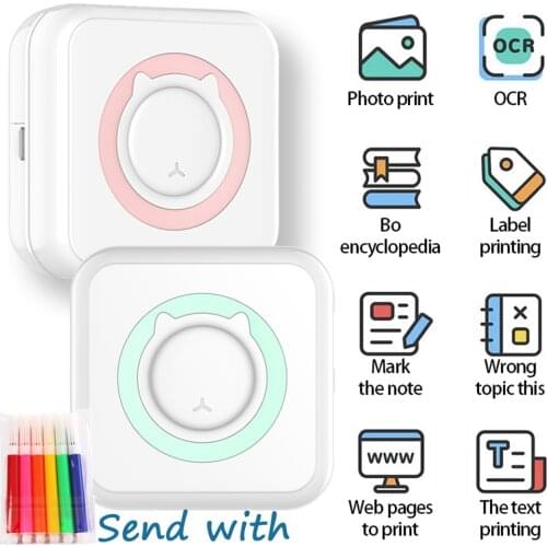 Printer 203DPI Mini Portable Pocket Thermal Photo Printer Mobile Bluetooth 58mm Paper Sticker Label Printer for Home Office