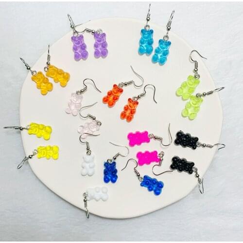 Mixmax 20 pairs Cute Bear Pendant Earrings female DIY cartoon animal colorful Bear Earrings Fashion simple women girl Earrings