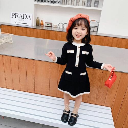 Fashion Autumn Toddler Kids Baby Girl Sweet Sweater Dress Ruffles Long Sleeve Solid Knee-Length princess Dresses 2-7 Year #0159