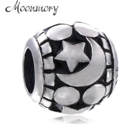 Moonmory Winter Celestial Mosaic Authentic 925 Sterling Silver Mixed Enamel Bead Fit DIY Charm Bracelet Jewelry Accessory bead
