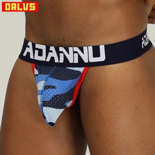 ADANNU Brand sexy gay jockstrap men thongs male underwear cotton sissy panties mesh cueca tanga gay g string lingerie hombre