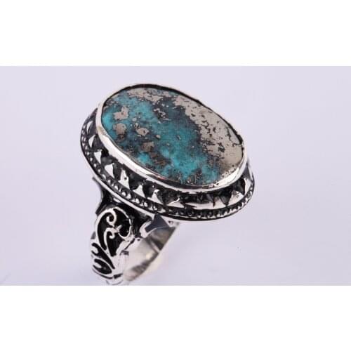 UM US JEWELRY Turquoise Natural Stone Handmade 925 Sterling Silver Men Ring