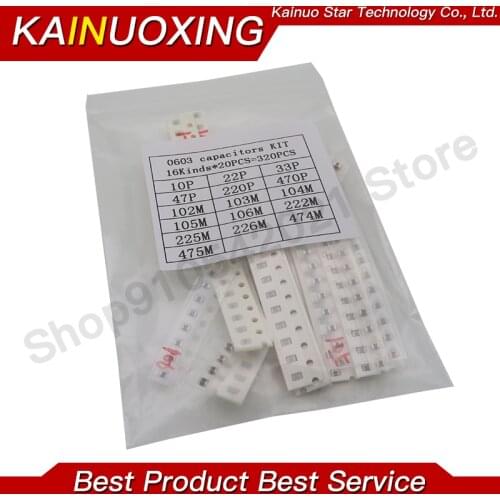 Free shipping 0603 SMD Capacitor assorted kit ,16values*20pcs=320pcs 10PF-22UF Samples kit