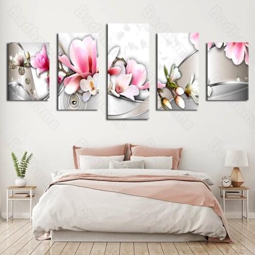 Nordic Style Peach Blossom Combination Wall Art Canvas Prints Modern Living Room Decoration Paintings Hanging Painting
