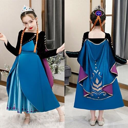 VOGUEON New Snow Queen Princess Girls Dress Fancy Anna Cosplay Costume Kids For Christmas Birthday Party Anna Infant Vestido