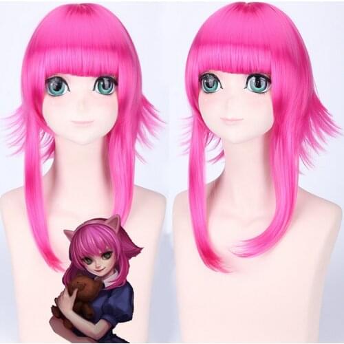New Game LOL Annie Cosplay Wigs For Women 45cm League of Legends Rose red Heat Resistant Synthetic Hair Perucas Cosplay Wig
