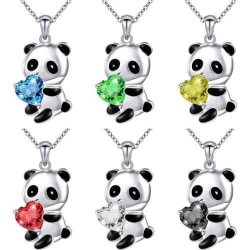 Fashion Panda Pendant Necklace Heart Zircon Panda Charm Necklaces Animal Pendants Necklaces Jewelry