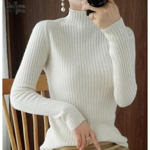 Slim Half High Collar Bottomed Pullover Sweater 2021 Autumn Winter New Long Sleeve Wool Solid Sweater Jumper Sueter Mujer 17194