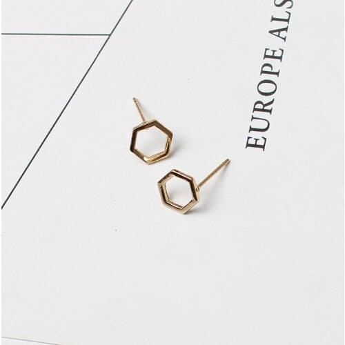 Simple Korean Creative Geometric Hexagon Stud Earrings for Women Small Ear Studs Earing Brincos Ear Jewelry Girls Gift