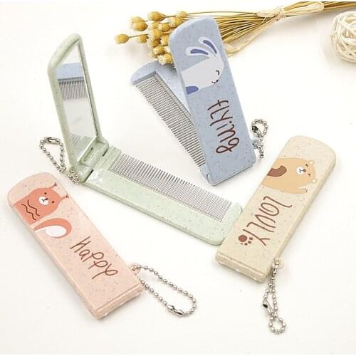 1PC Cute Cartoon Folding Comb With Mirror Hair Brushes For Baby Girls Travel Accessories Portable Folding Mini Combs