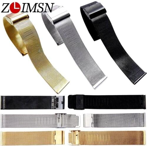ZLIMSN Watchbands Replacement Band Strap Stainless Steel Watch Mesh Bracelet Strap Gold Silver Watchband Watches Accessories