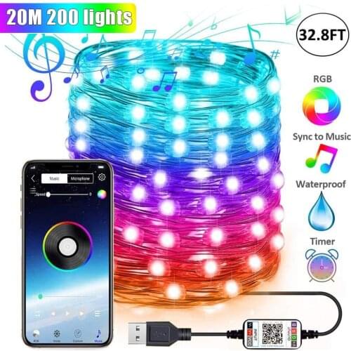 Christmas Tree Decoration Light Smart Bluetooth LED Personalized Light String App Remote Control Light RGB Light String Indoor