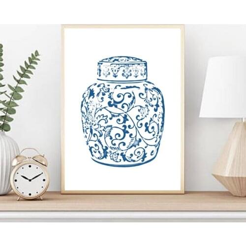 Blue and White Ginger Jar Wall Art Canvas Painting Chinoiserie Vases Posters HD Prints for Aesthetic Home Room Decor