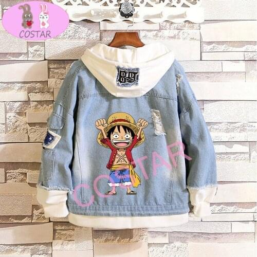 COSTAR One Piece Blue Denim Jacket Hoodie for Girls Boys Spring Coat Hoodies Jackets Men Women Cartoon Cowboy Couple Costume