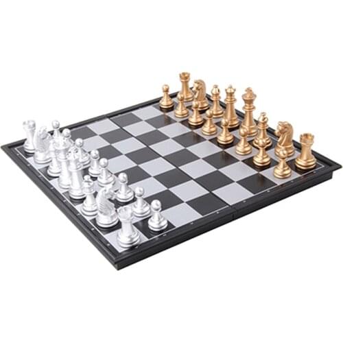 Folding Plastic Standard Travel International Chess Game Board Set Golden Puzzle Educational Gift for Kids & Adults