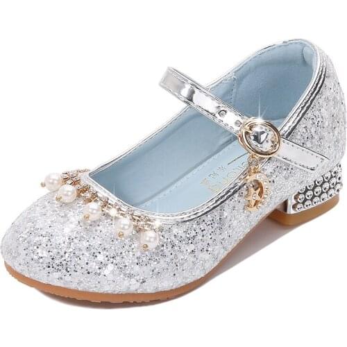 Children Princess Shoes for Girls Sandals High Heel 2.5cm Glitter Shiny Sequin Enfants Fille Female Party Dress Shoes Elegant