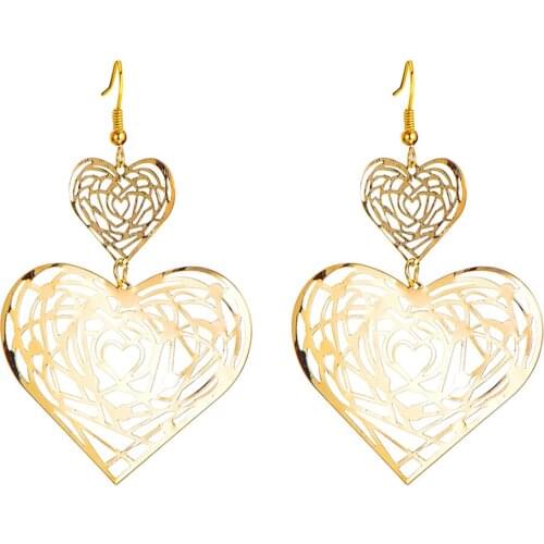 Unique Bohemian Hollow Double Love Heart Fringed Long Drop Dangle Earrings Charm Tassel Pendientes Brincos Women Party Jewelry
