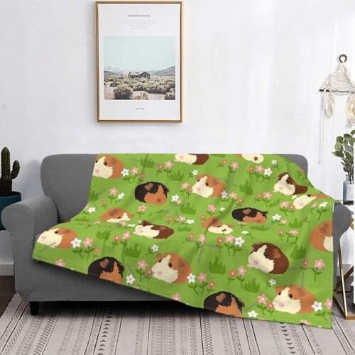 Guinea Pig And Flowers - Green Throw Blanket Beach Towel Bedspreads For Double Bed Receiving Blankets Blanket For Bed Stich