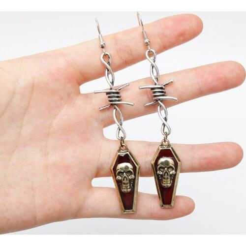 Vintage Vampire Skull Head Pendant Earring Gothic Big Cross Dangle Drop Earrings For Women Punk Eardrop Dangling Jewelry Gift