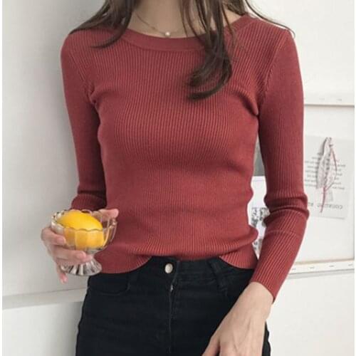 Women Bottoming Knitted Sweater Autumn Winter Thin O Neck Sweaters Casual Slim Pullover Tops