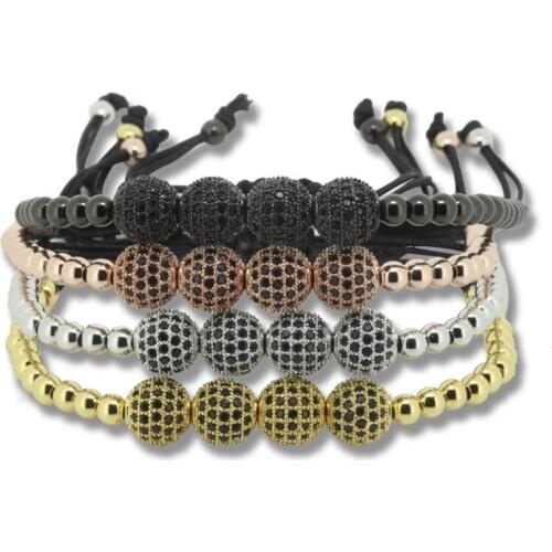 1pc Fashion Anil Arjandas Macrame Bracelet Fit Men 24K 4mm Copper Beads & 8mm Micro Balls Braiding Bracelet