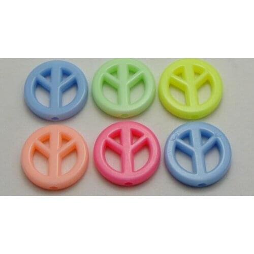 100 Mixed Pastel Color Acrylic Peace Sign Beads Charms 16mm