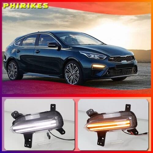 2Pcs For Kia K3 Cerato 2018 2019 2020 LED Daytime Running Light Flowing Turn Signal Relay 12V Car DRL Fog Lamp