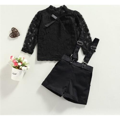 2021 Baby Clothing Girls 2Pcs Clothes Set Floral Lace Tops Suspender Shorts Child Girl Set