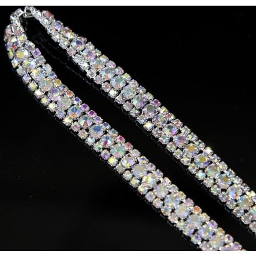5Yards/lot 9mm Diamante rhinestone Crystal AB 3rows Trim Cake Banding Decoration/Garment Accessories