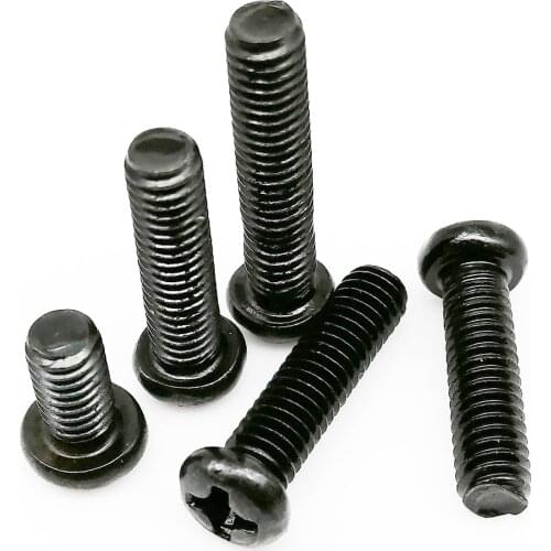 50pcs M1 M1.2 M1.4 M1.6 M2 M2.5 M3 M3.5 M4 GB818 Mini Small Micro Black Steel Cross Recessed Phillips Pan Round Head Screw Bolt