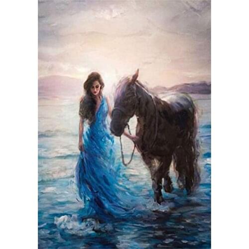5D Diy Diamond Painting Cross Ctitch Kits Diamond Mosaic Embroidery Beauty and Horse 3d Round/Square Drill Gift Craft FC416