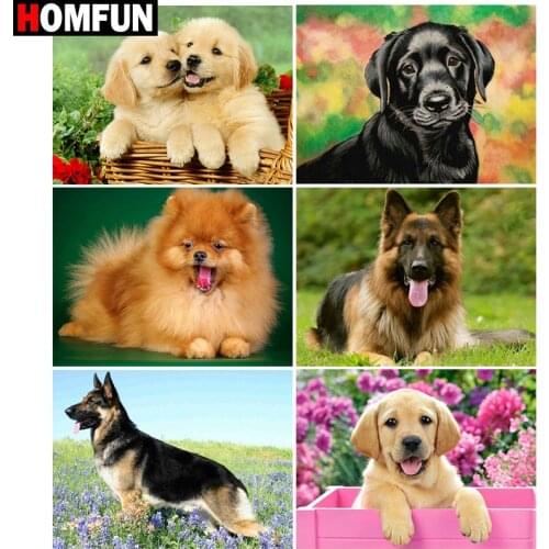 HOMFUN Full Drill Diamond Painting "Animal dog flower" DIY Picture Of Rhinestone 5D Diamond Embroidery Cross Stitch Decor