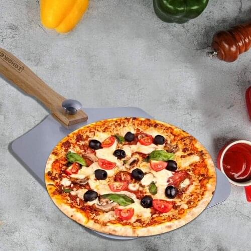 12 x 14 Inch Premium Aluminum Pizza Peel With Foldable Oaken Handle Homemade Pizza Bread Tools Convenient storage
