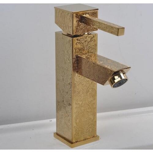 Antique brass fauct water tap gold plated,Copper toilet sink basin faucet hot and cold, Bathroom short wash basin faucet mixer