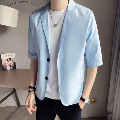 Blazers Men Chic British Style All-match Office Gentleman Outwear Casual Popular Simple Single Button Male Half Sleeve Blazer