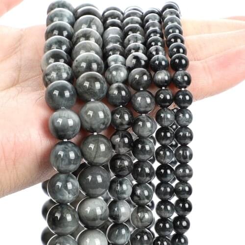 Natural Hawk Eye Stone Beads Smooth Eagle Eye Round Loose Spacer Bead For Jewelry Making DIY Bracelet Charm Accessories 6/8/10MM