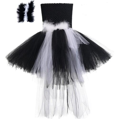 Black Spider Elves High Low Tutu Dress for Girls Kids Carnival Halloween Costumes Children Trailing Tulle Dresses Outfit 1-14T