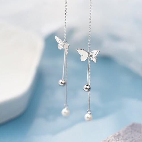 Elegant Long Butterfly simulated Pearl Tassel Earrings For Women New Trend Ear Line Drop Earring Bridal Wedding Party Jewelry