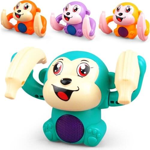 Electric Flipping Monkey Children Animal Model Toy Voice Control Induction Cartoon Rolling Banana Baby Gift
