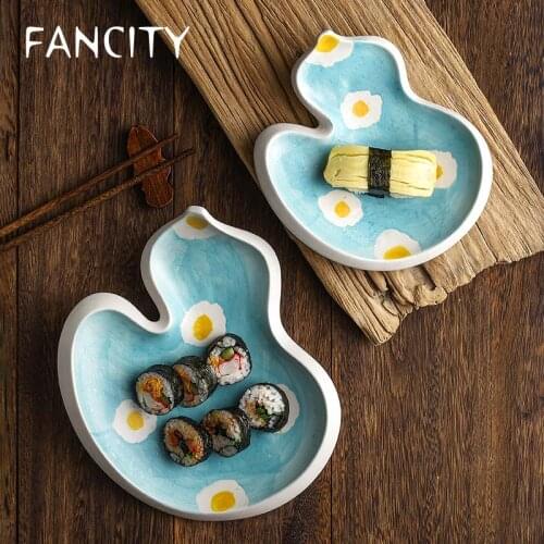 FANCITY Japanese special-shaped ceramic plate sushi plate personality hand-painted gourd plate home creative dessert plate dumpl