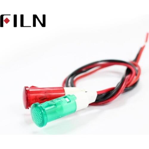 FILN 10mm diameter 6v 12v 24v 120v 220v plastic red yellow green water heater indicator light with wire
